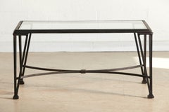 French Art Deco Style Wrought Iron Garden Cocktail or Side Table with Glass Top