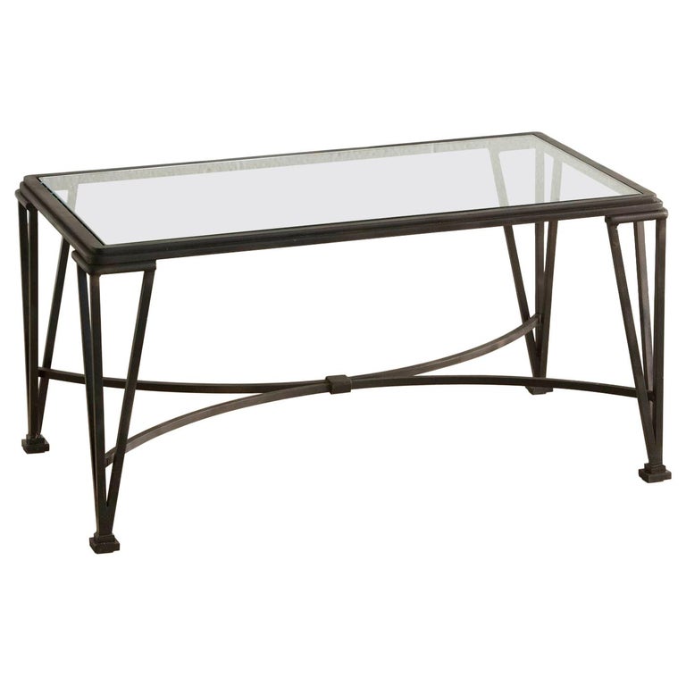 French Art Deco Style Wrought Iron, Iron Side Table With Glass Top