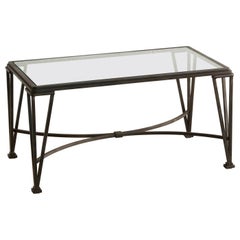 French Art Deco Style Wrought Iron Garden Cocktail or Side Table with Glass Top