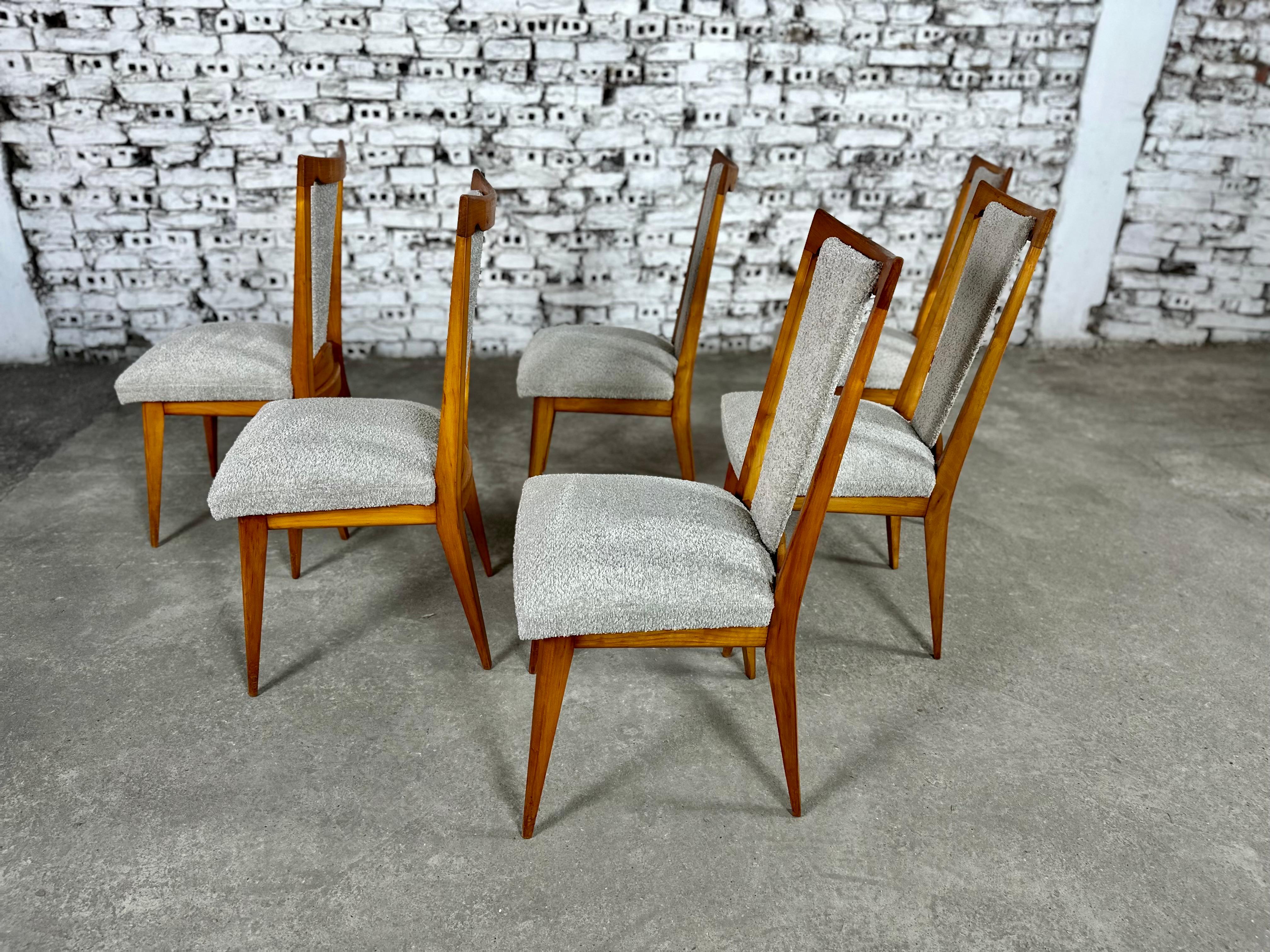 French Art Deco Styled Dining Chairs, Newly Upholstered - Set of 6 For Sale 8
