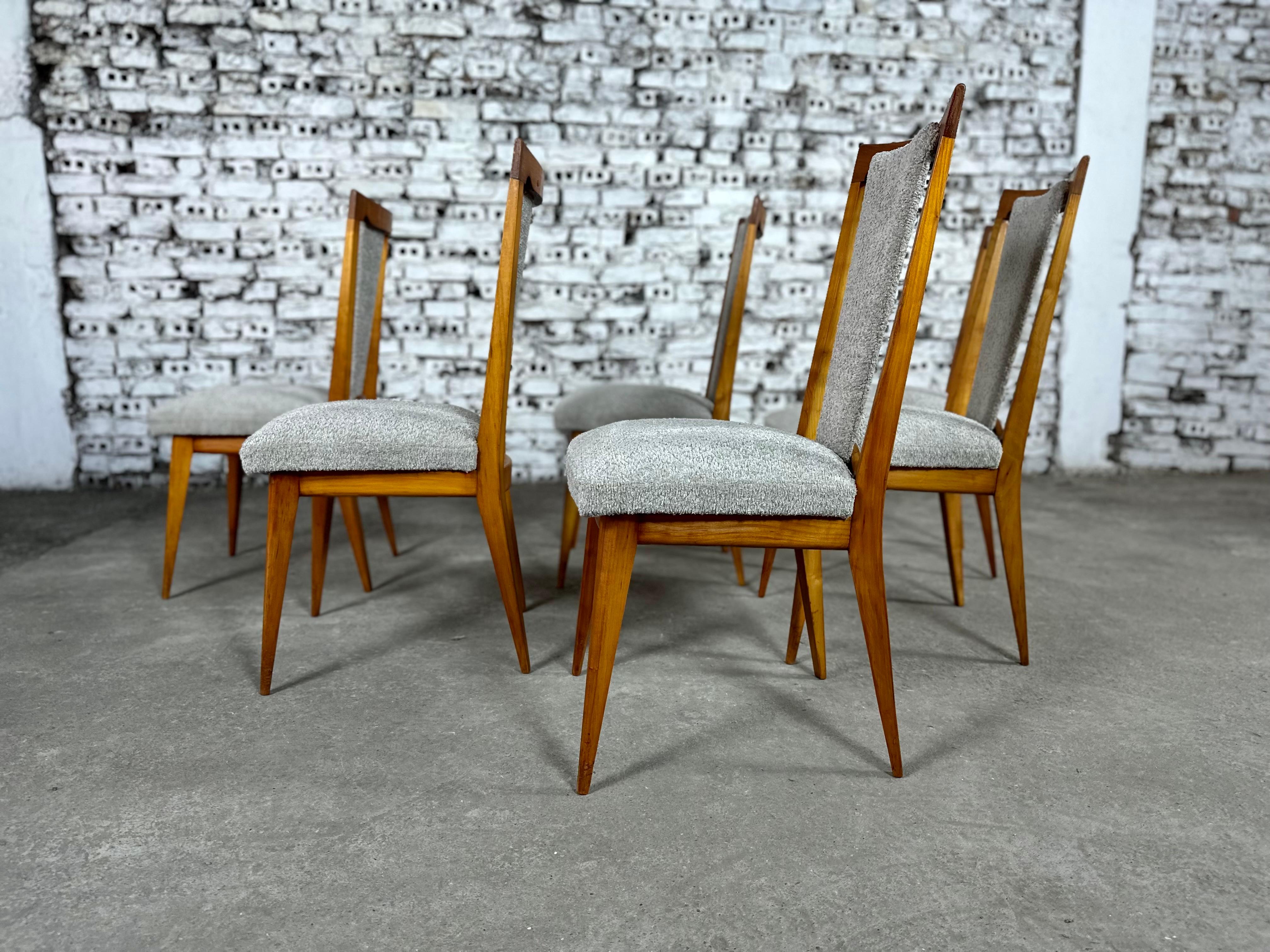 French Art Deco Styled Dining Chairs, Newly Upholstered - Set of 6 For Sale 9