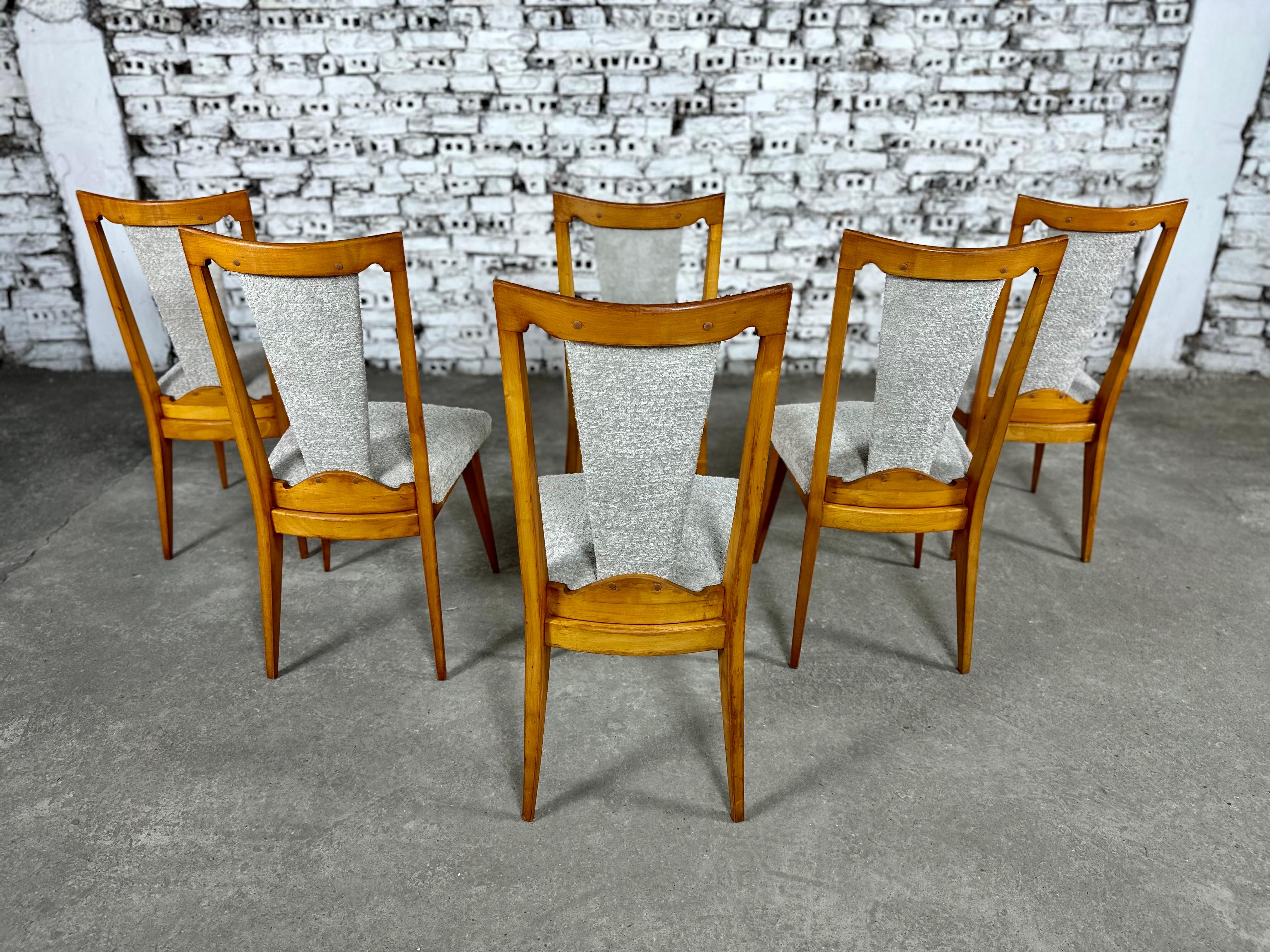 French Art Deco Styled Dining Chairs, Newly Upholstered - Set of 6 For Sale 11