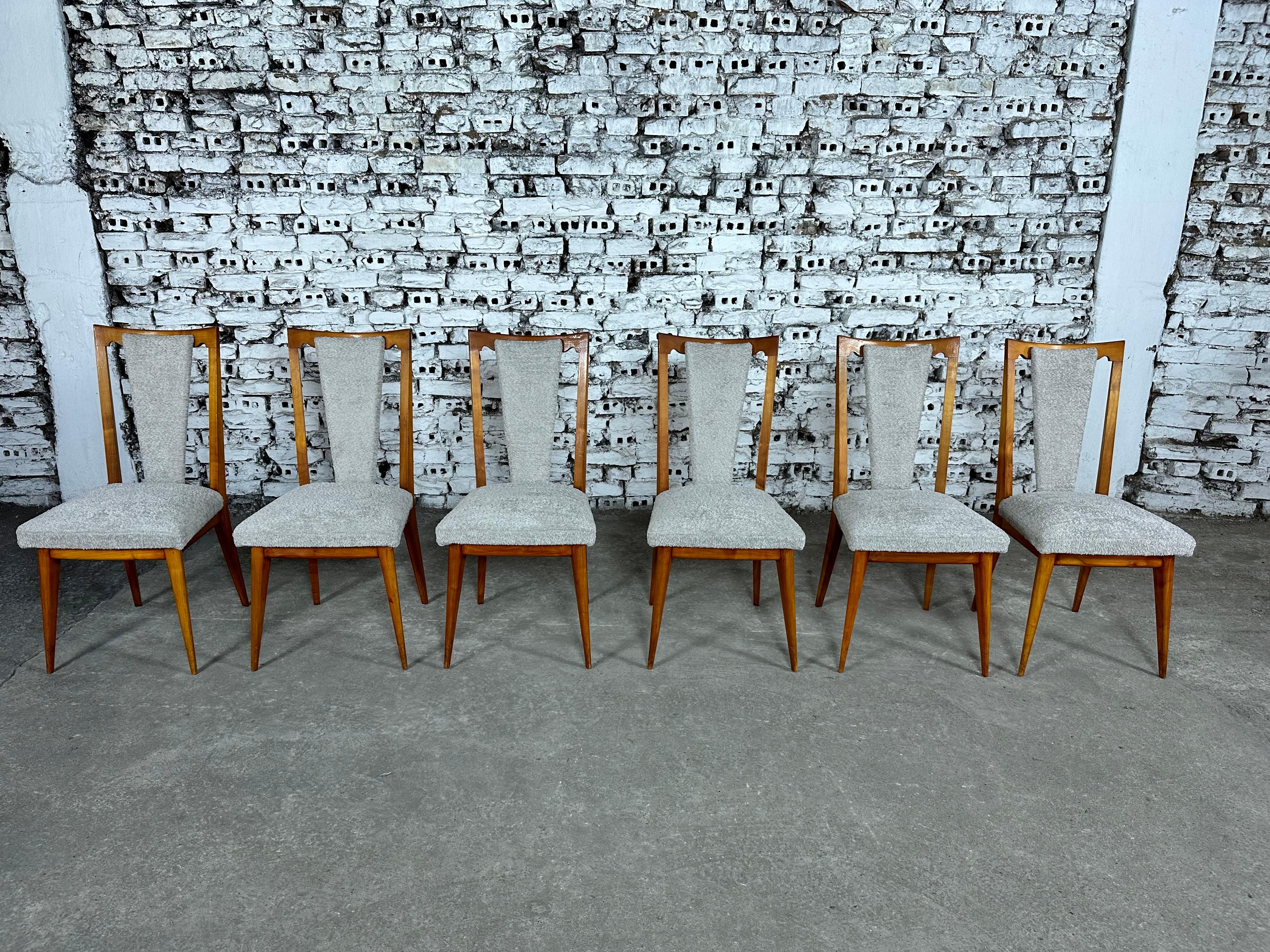 20th Century French Art Deco Styled Dining Chairs, Newly Upholstered - Set of 6 For Sale