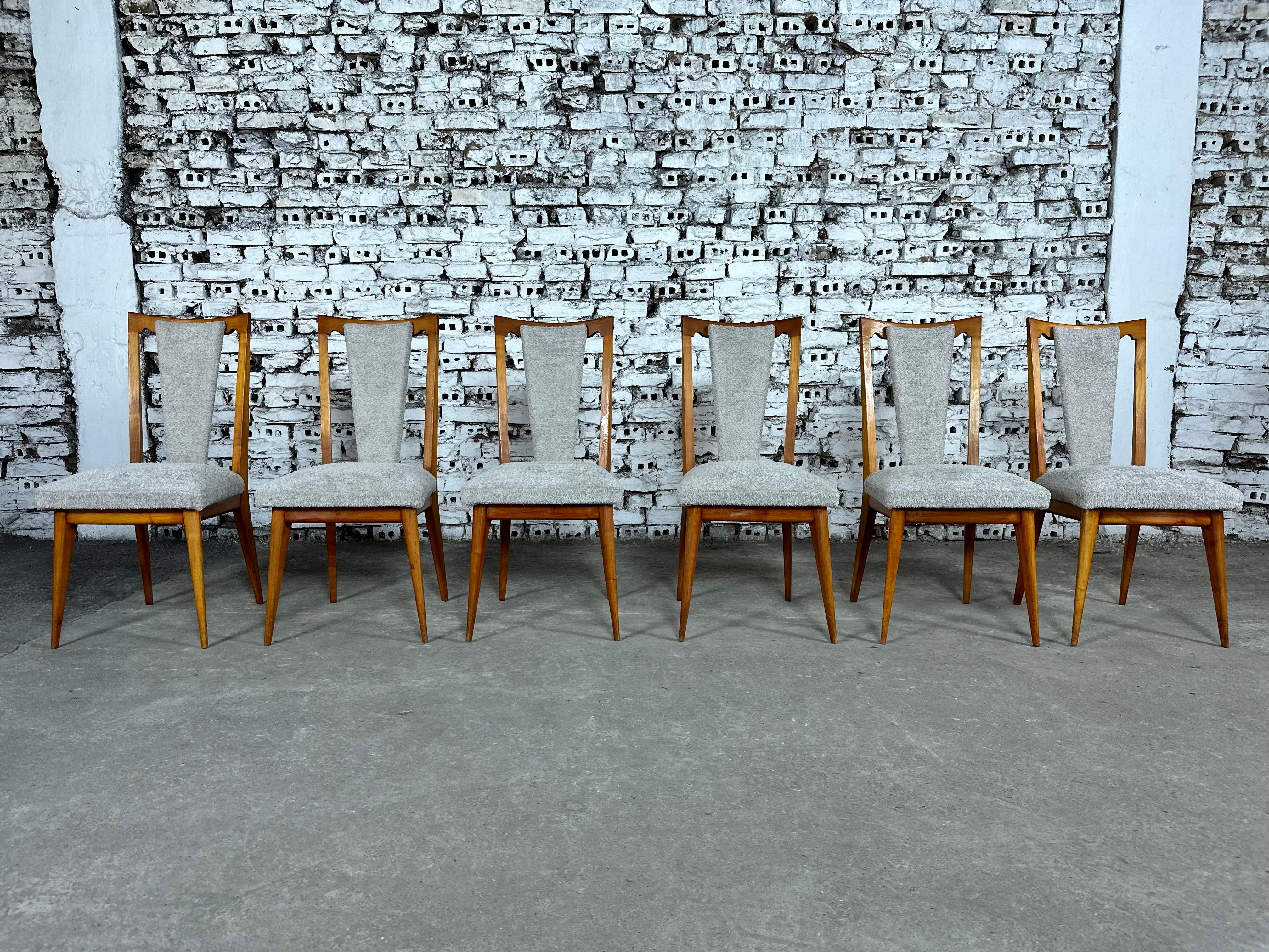 Bouclé French Art Deco Styled Dining Chairs, Newly Upholstered - Set of 6 For Sale