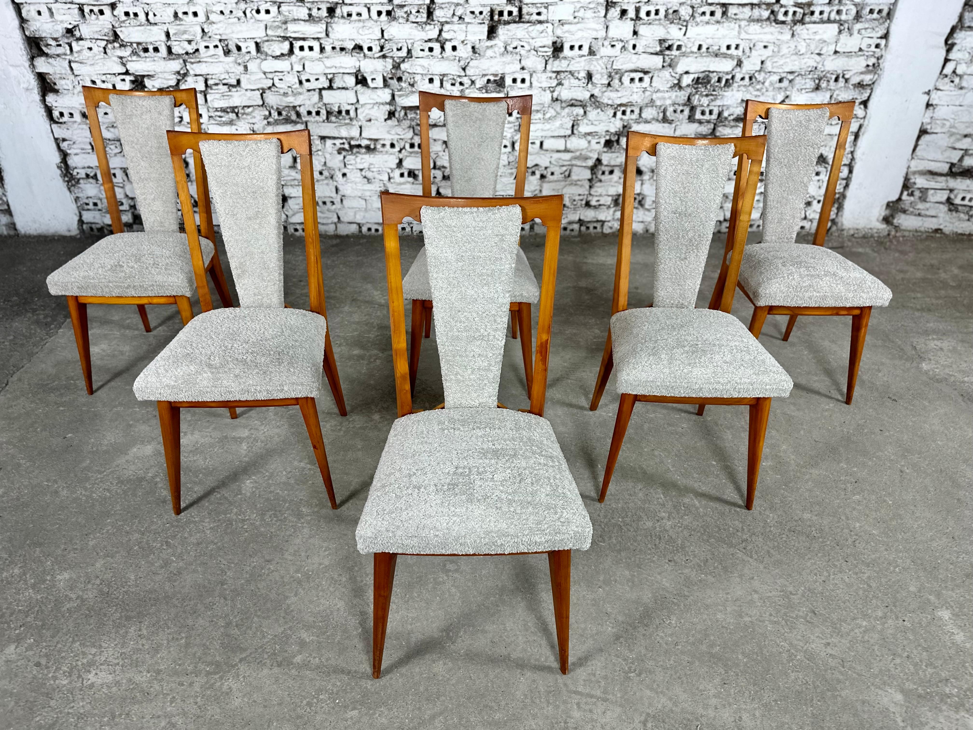 Chaises de salle à manger de style Art déco française, nouvellement tapissées - lot de 6 en vente 1