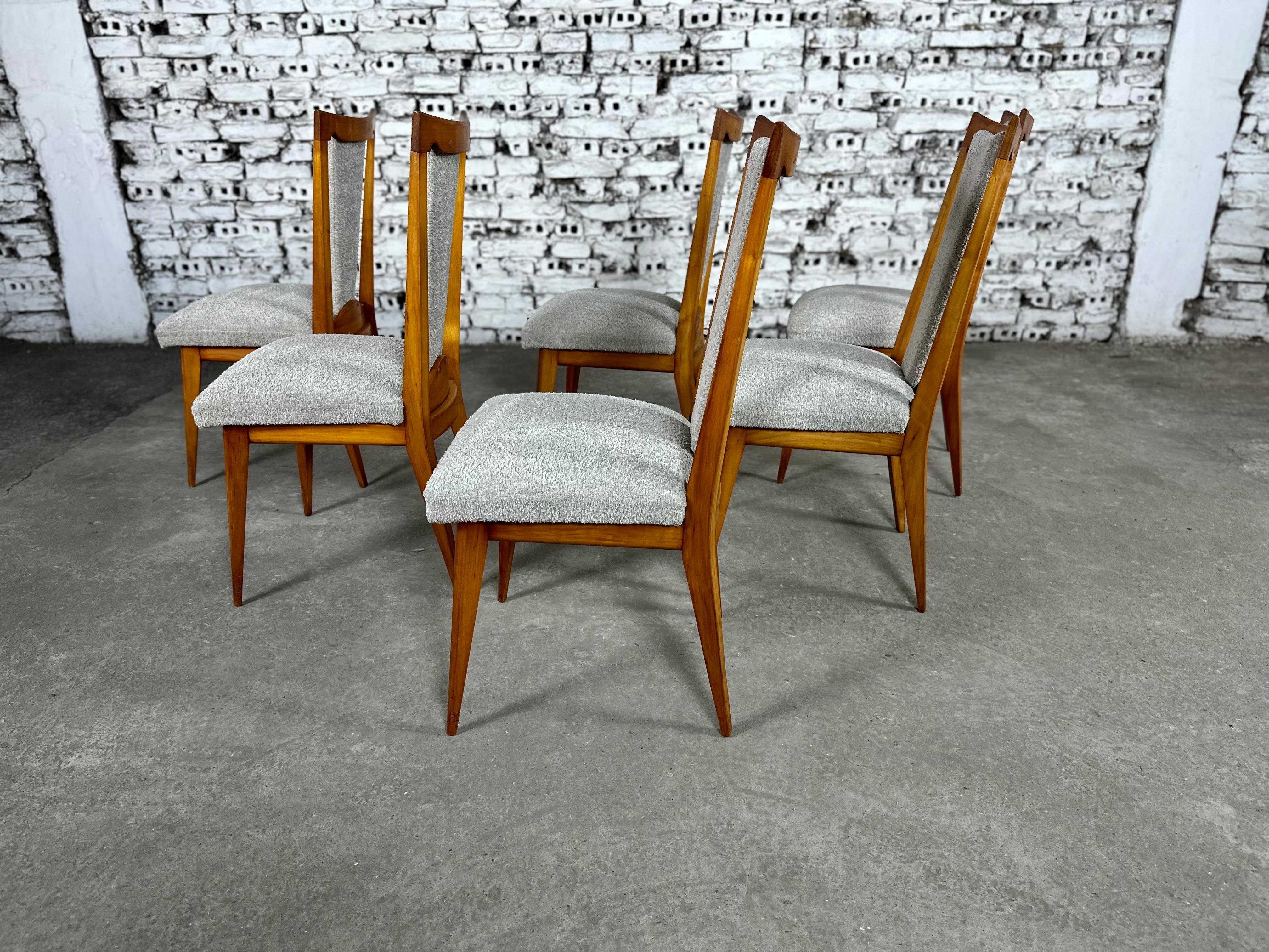 French Art Deco Styled Dining Chairs, Newly Upholstered - Set of 6 For Sale 4