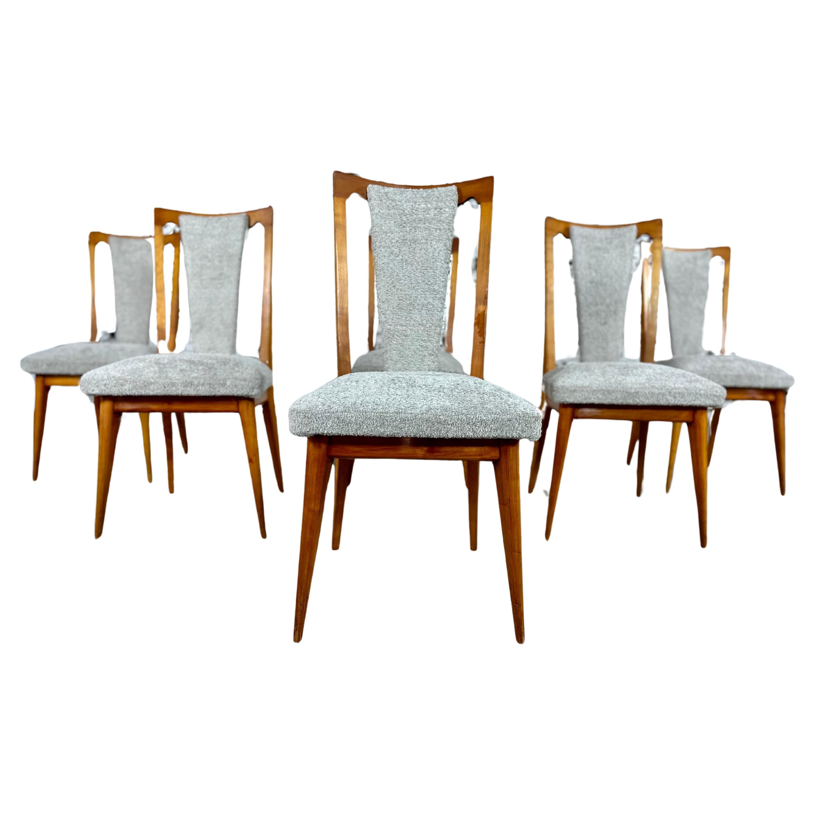 French Art Deco Styled Dining Chairs, Newly Upholstered - Set of 6 For Sale