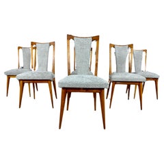 French Art Deco Styled Dining Chairs, Newly Upholstered - Set of 6