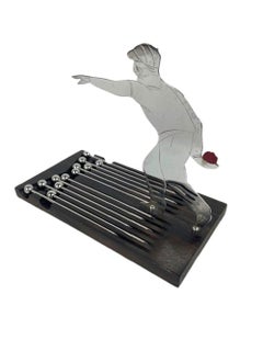 French Art Deco Sudre Type Cocktail Pick Set, Bocce, Lawn Bowls, Petanque Player