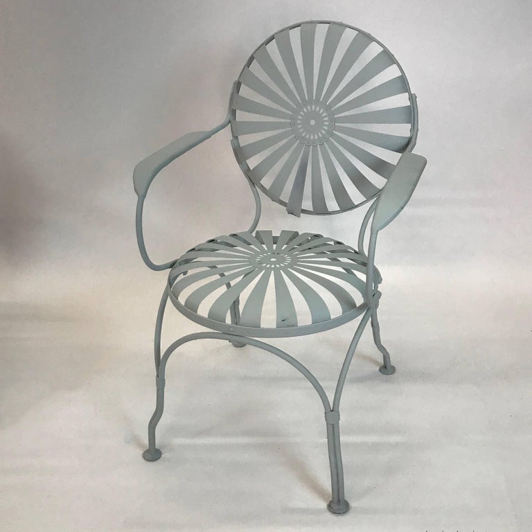 French Art Deco Sunburst Garden Patio Armchairs by Francois Carré at