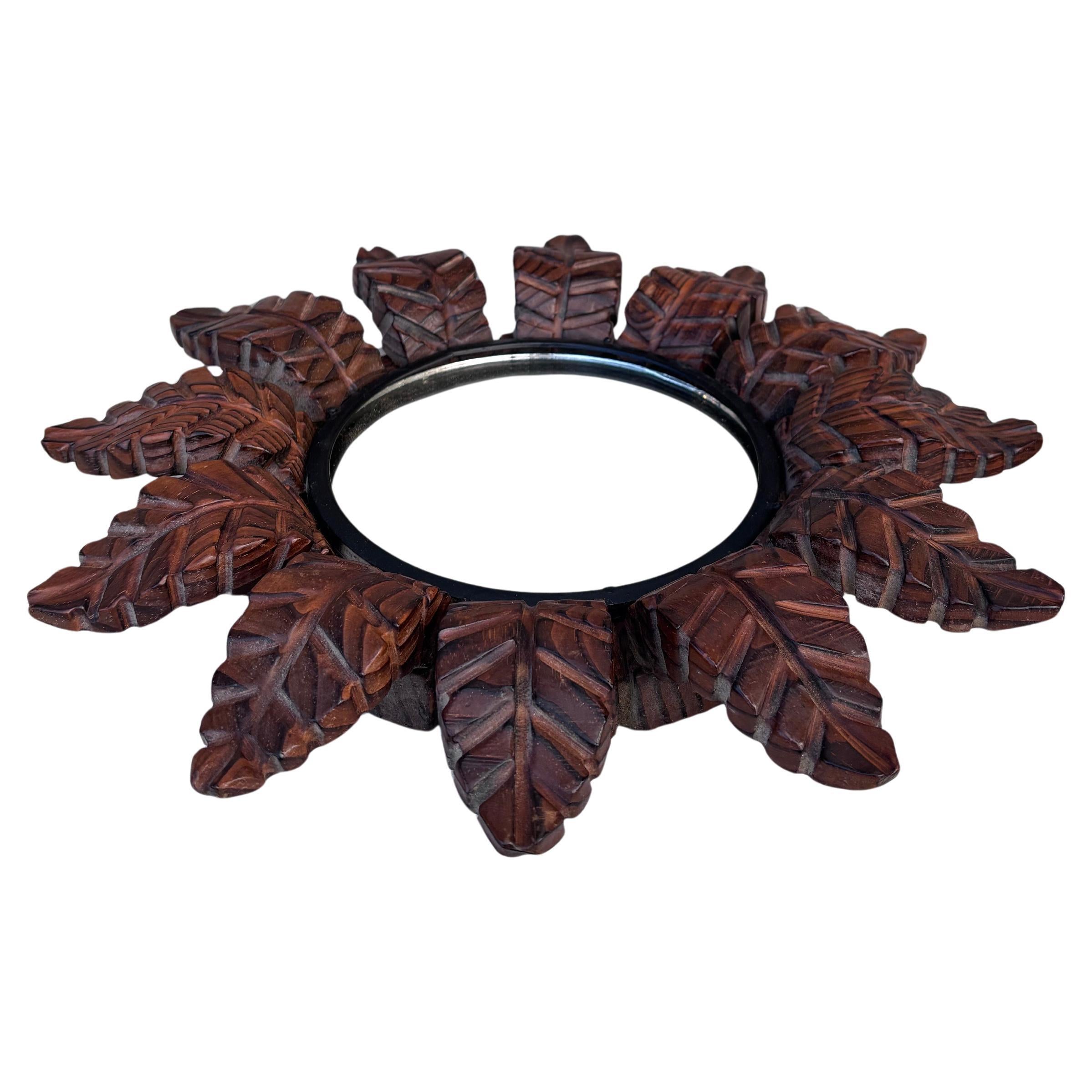 Französisch Art Deco Sunburst Blätter Holz Spiegel (Art déco) im Angebot