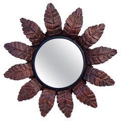 Specchio francese Art Deco Mirror con foglie a raggiera in Wood