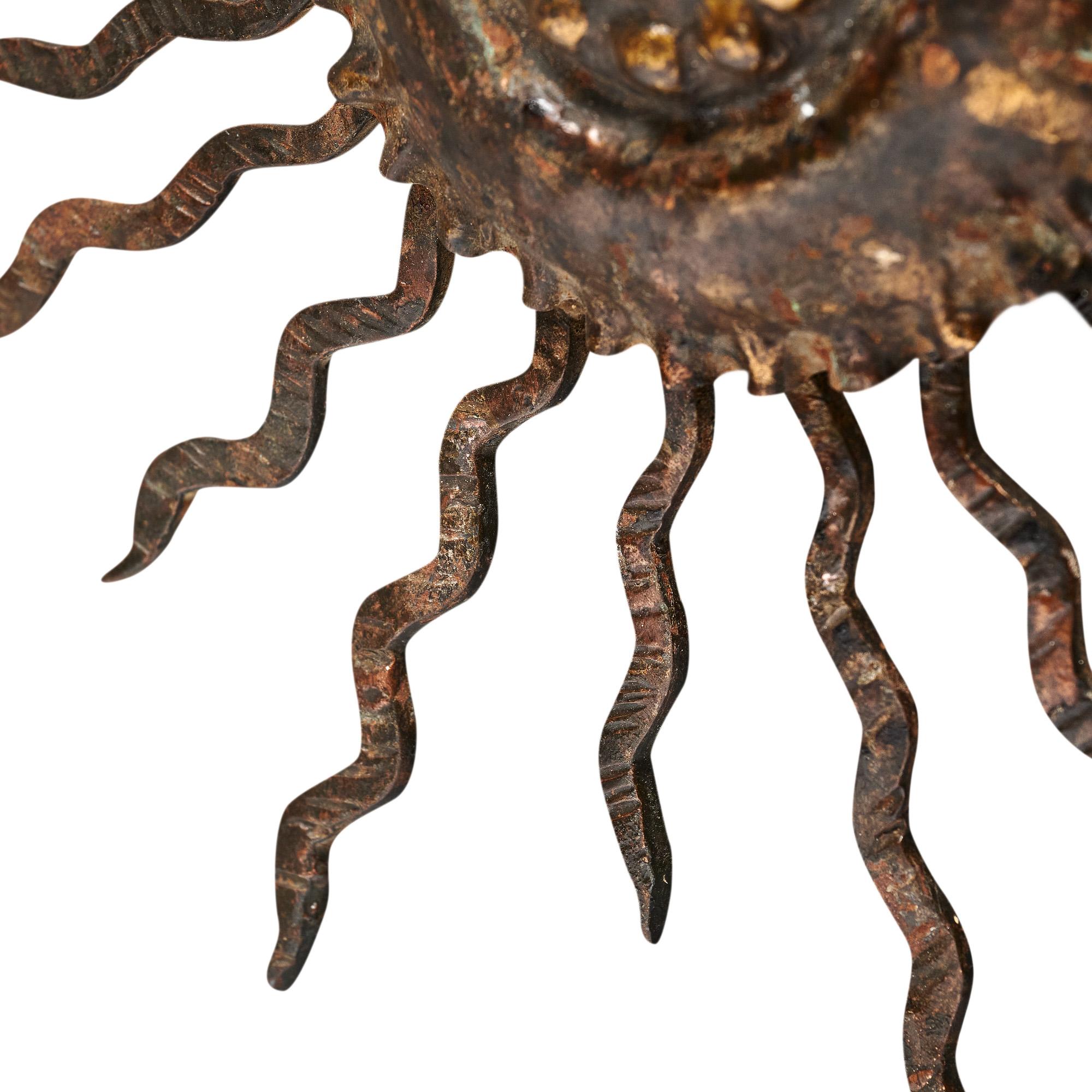 Metal French Art Deco Sunburst Sconce For Sale