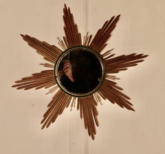 French Art Deco Sunburst-Starburst Toleware Gilt Mirror