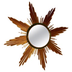 French Art Deco Sunburst-Starburst Toleware Gilt Mirror