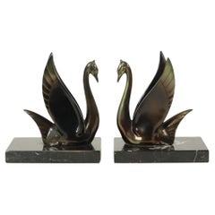 Serre-livres Swan Art Déco Français Base en Marbre 1930