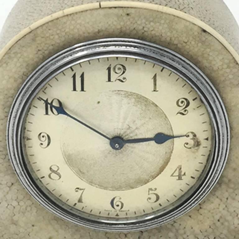 Amazing original rare French Art Deco table clock in shagreen, 1930s.