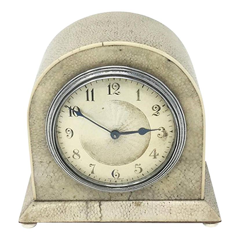 French Art Deco Table Clock in Shagreen, 1930s For Sale