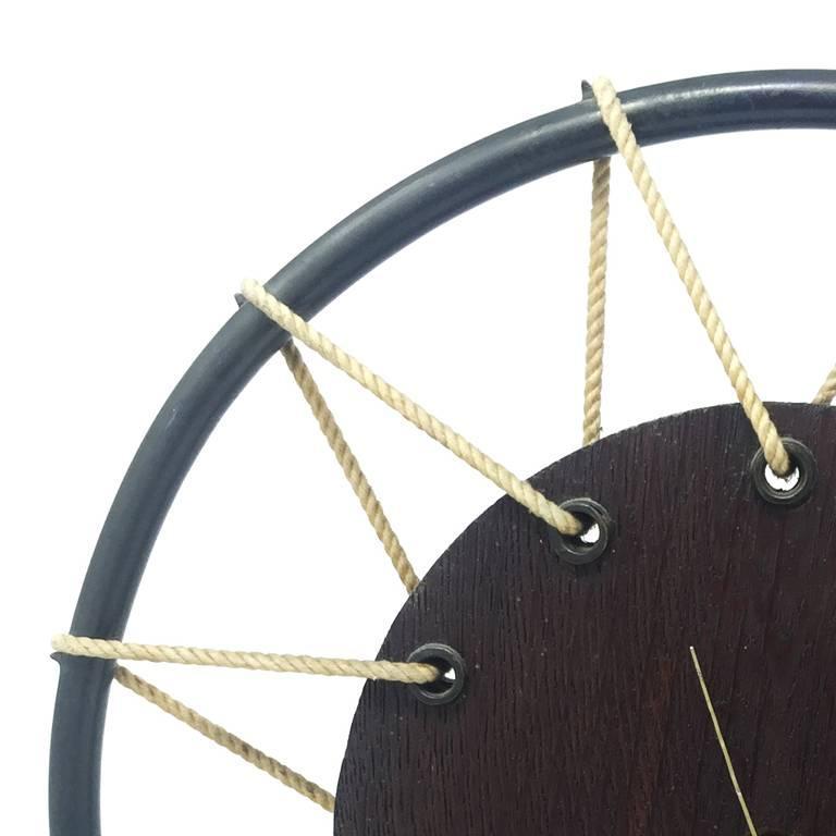 Mid-Century Modern French Art Deco Table Clock in Wood, 1950s For Sale