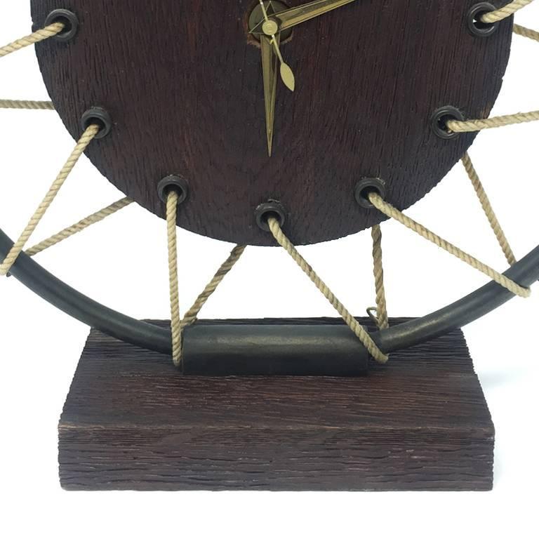 French Art Deco Table Clock in Wood, 1950s In Excellent Condition For Sale In Milan, IT
