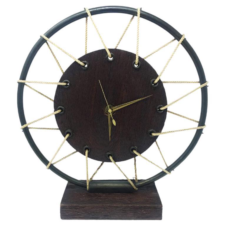 French Art Deco Table Clock in Wood, 1950s For Sale