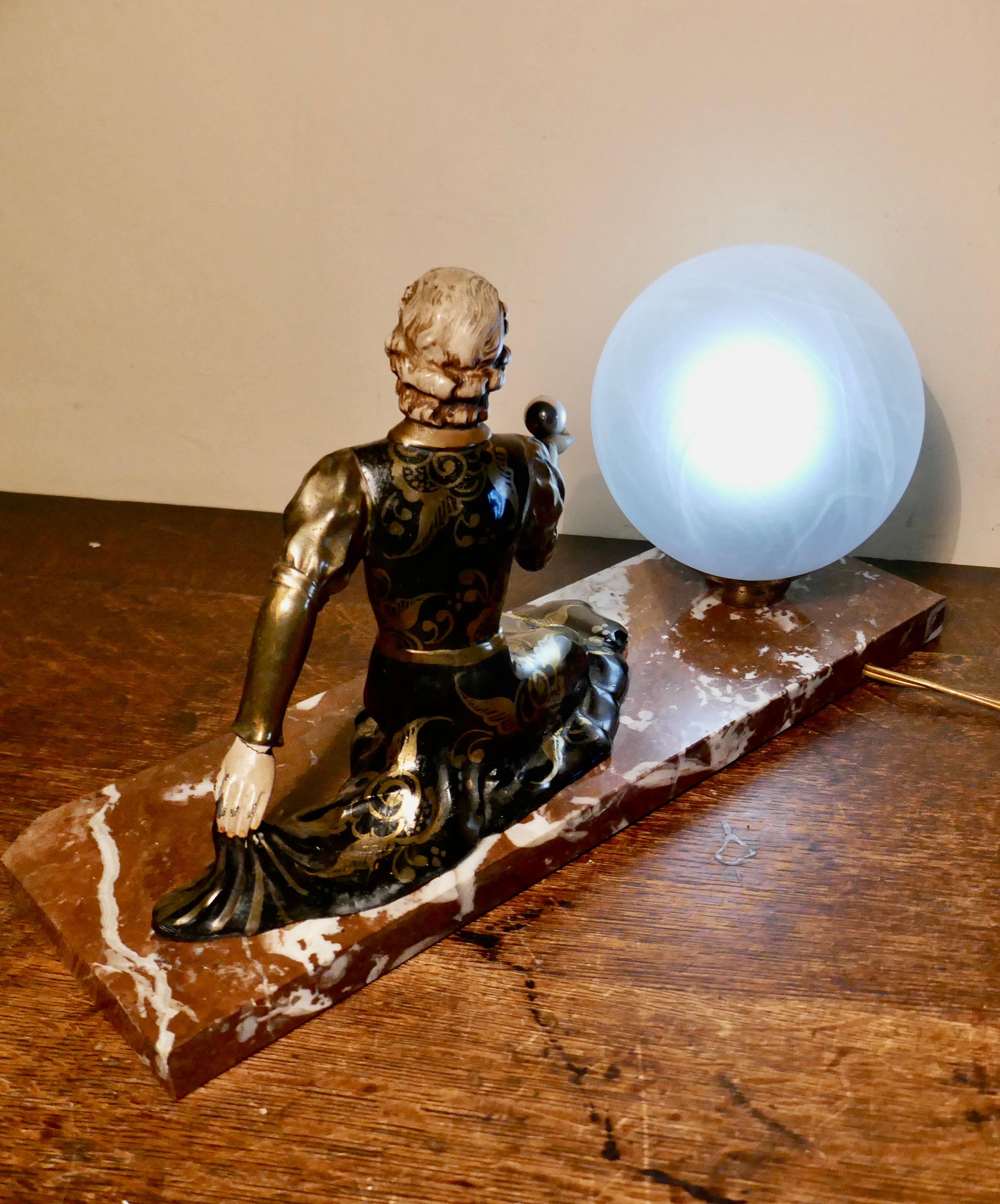 French Art Deco Table Lamp, a Witch and Ball In Good Condition In Chillerton, Isle of Wight