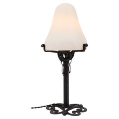 Lampe de table Art déco, albâtre et fer forgé, 1920, France