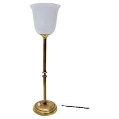 French Art Deco Table Lamp Brass and Opaline, circa 1930