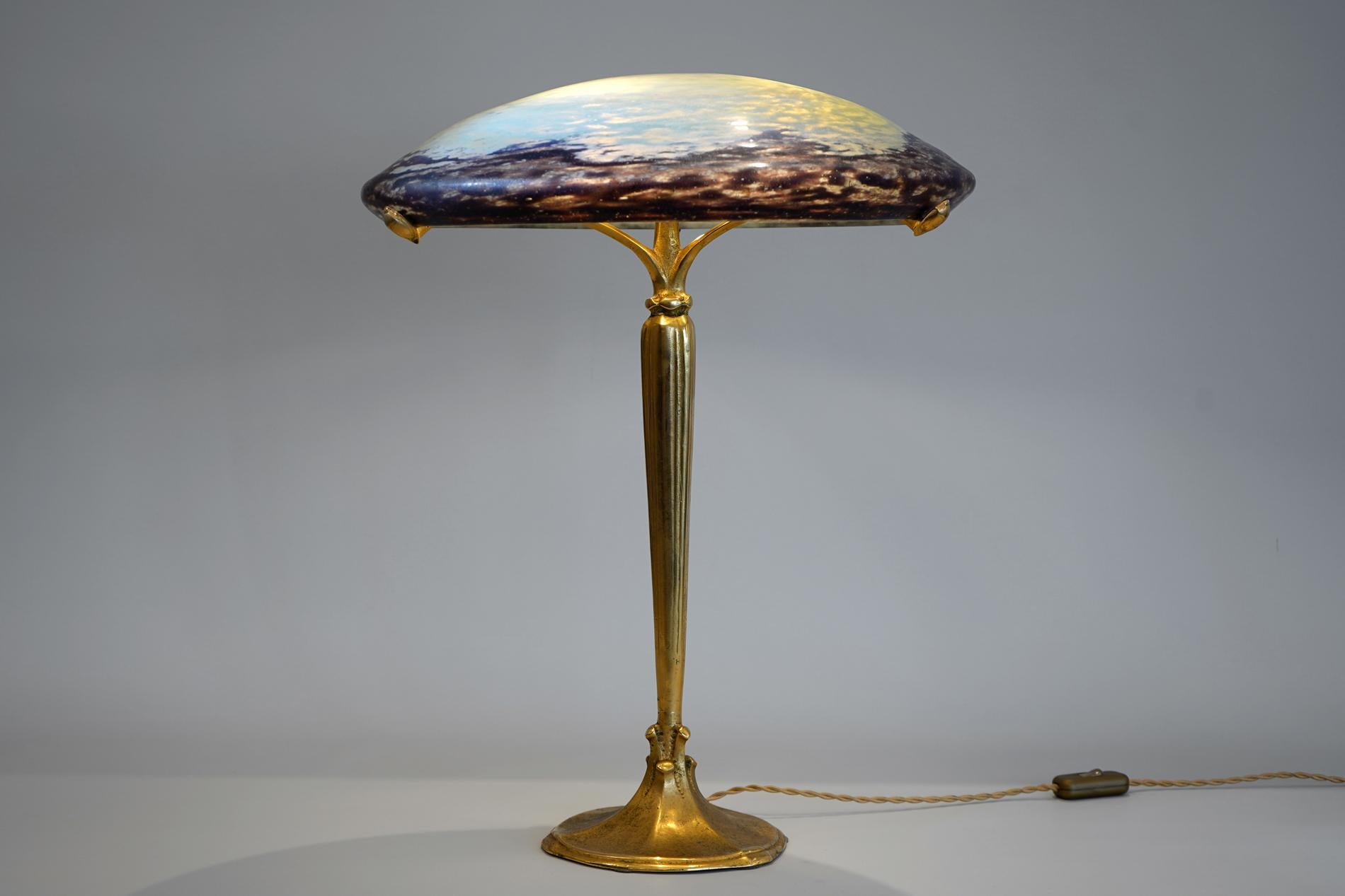 French Art Deco table lamp by Daum and J.Cayette In Excellent Condition For Sale In SAINT-OUEN-SUR-SEINE, FR