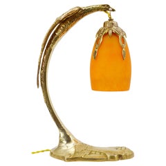 French Art Deco Table Lamp by Daum & Ranc, Bronze Eagle Base, 1915