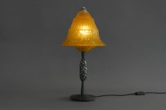 French Art Deco Table Lamp by Edgar Brandt and Daum Glass