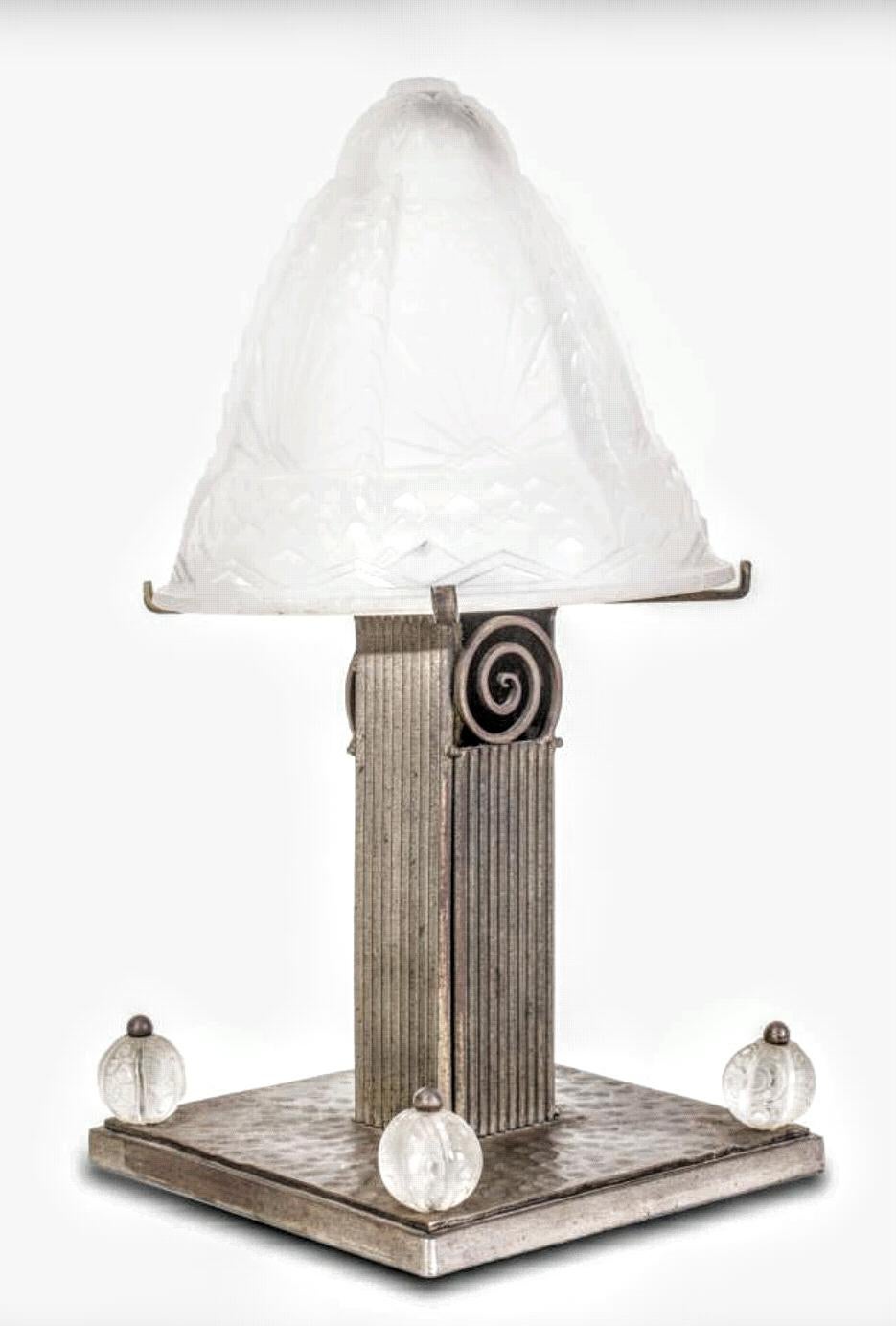 Forged French Art Deco Table Lamp by Muller Ferers For Sale