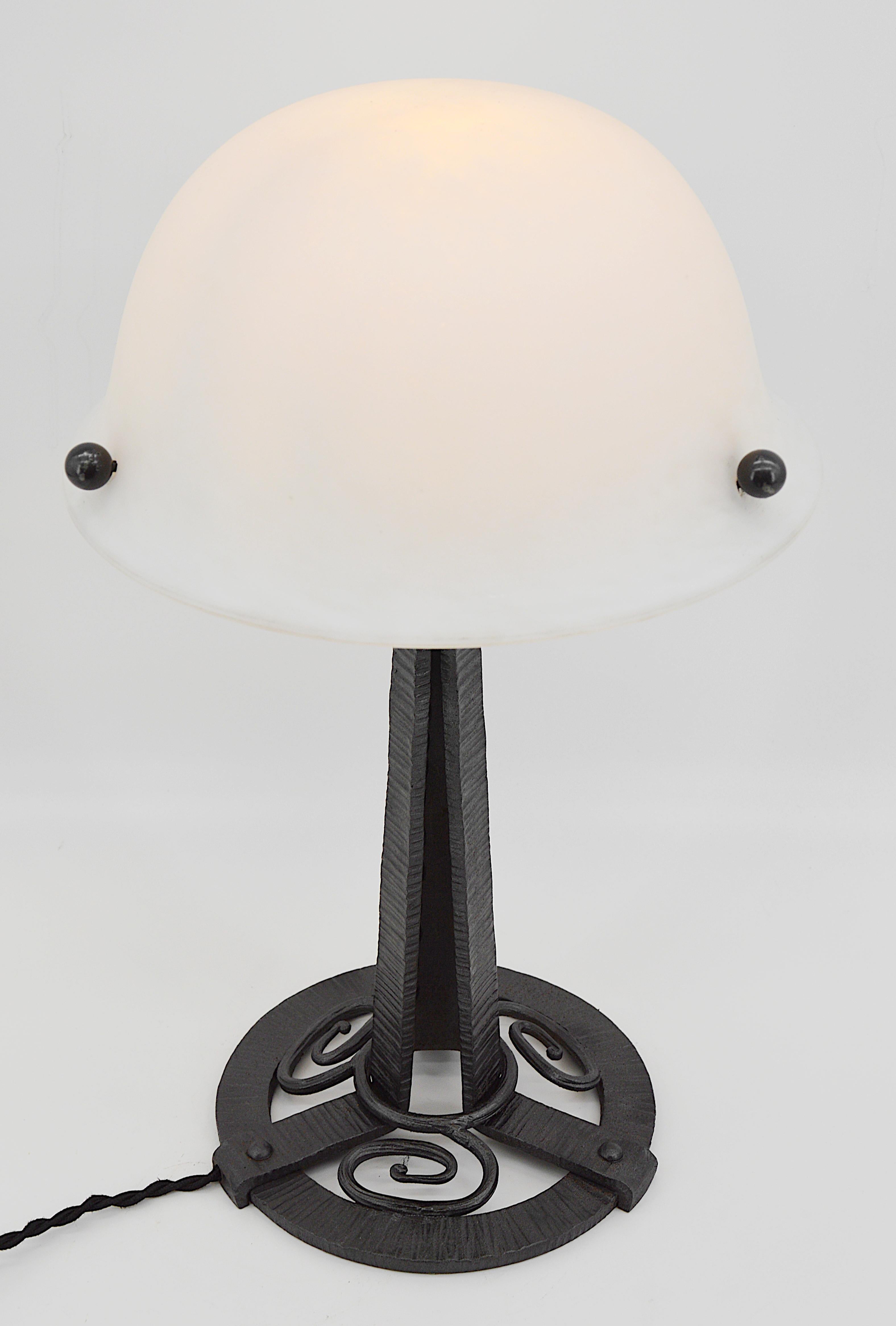Glass French Art Deco Table Lamp, circa 1925 For Sale