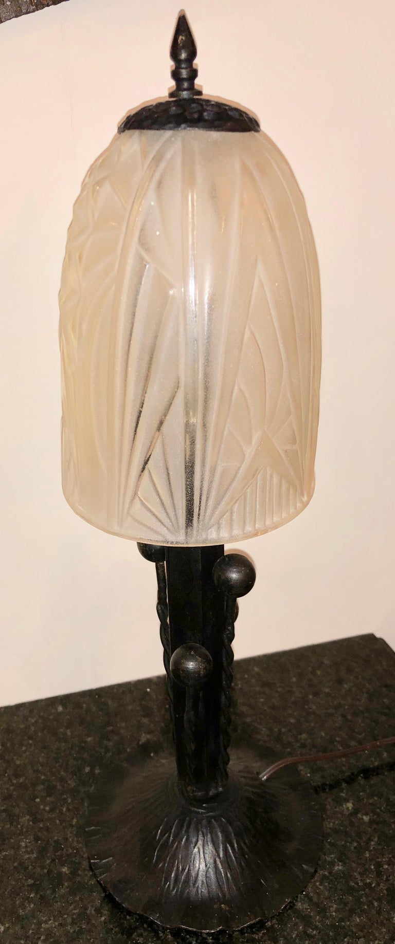 French Art Deco Table Lamp Fer Modernist Glass For Sale at 1stDibs