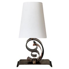 French Art Deco Table Lamp Hammered Iron France 20th Edgar Brandt Style