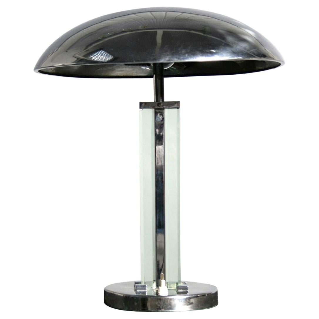 French Art Deco Table Lamp in Brass and Nickeled Chrome