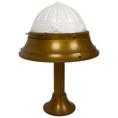 French Art Deco Table Lamp in Patinated Brass and Molded Glass, circa 1930