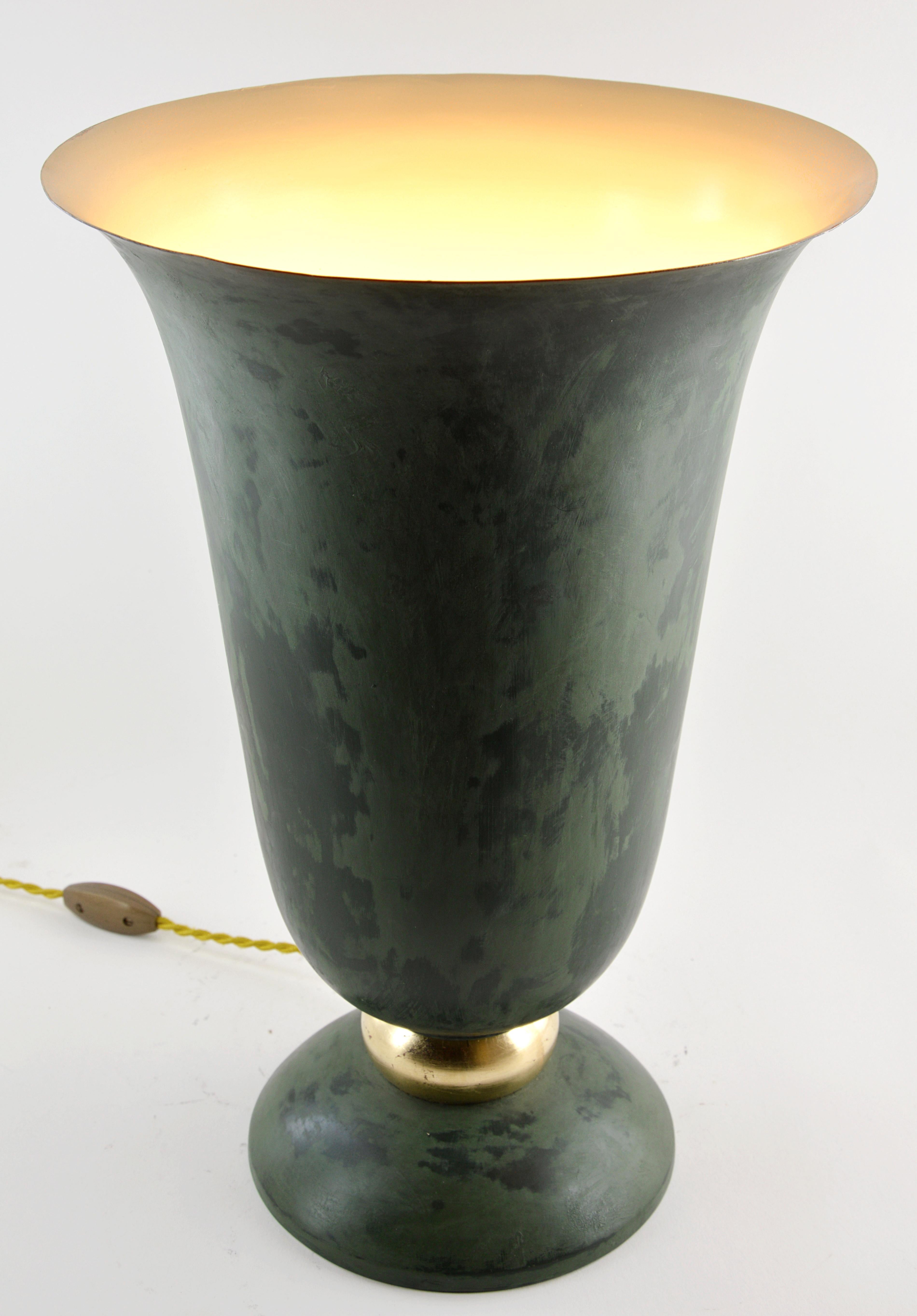 Copper French Art Deco Table Lamp in the Shape of Jean Dunand Lamps, Gold Leaf, 1930 For Sale