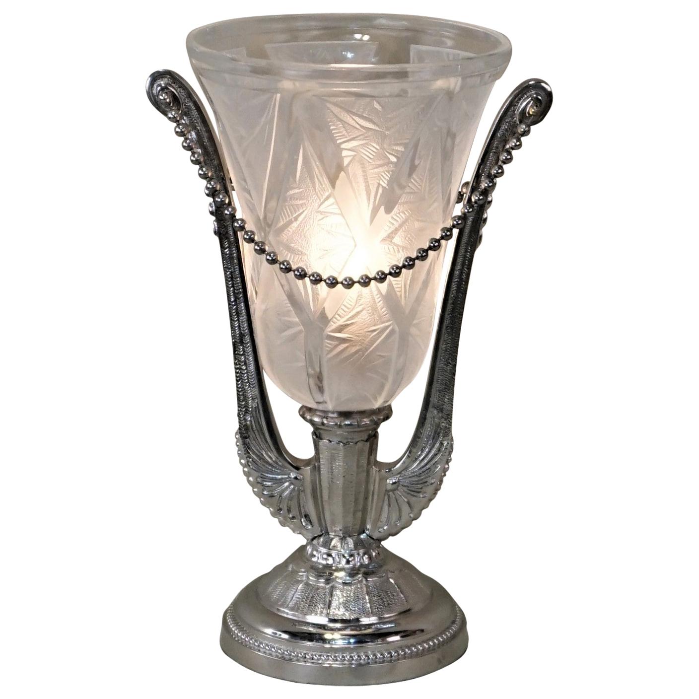 French Art Deco Table Lamp by Verrerie des Hanots