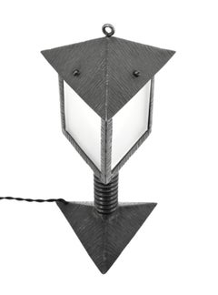 French Art Deco Table Lamp Lantern, Wrought Iron & Glass, 1920s Design