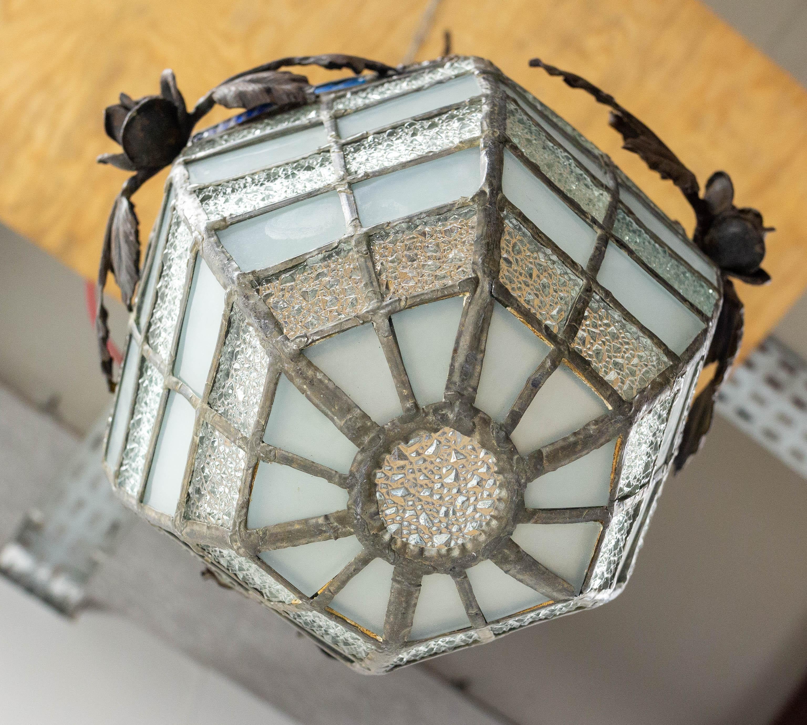 French Art Deco Table Lamp, Lead & Textured Glass, circa 1930 For Sale 6