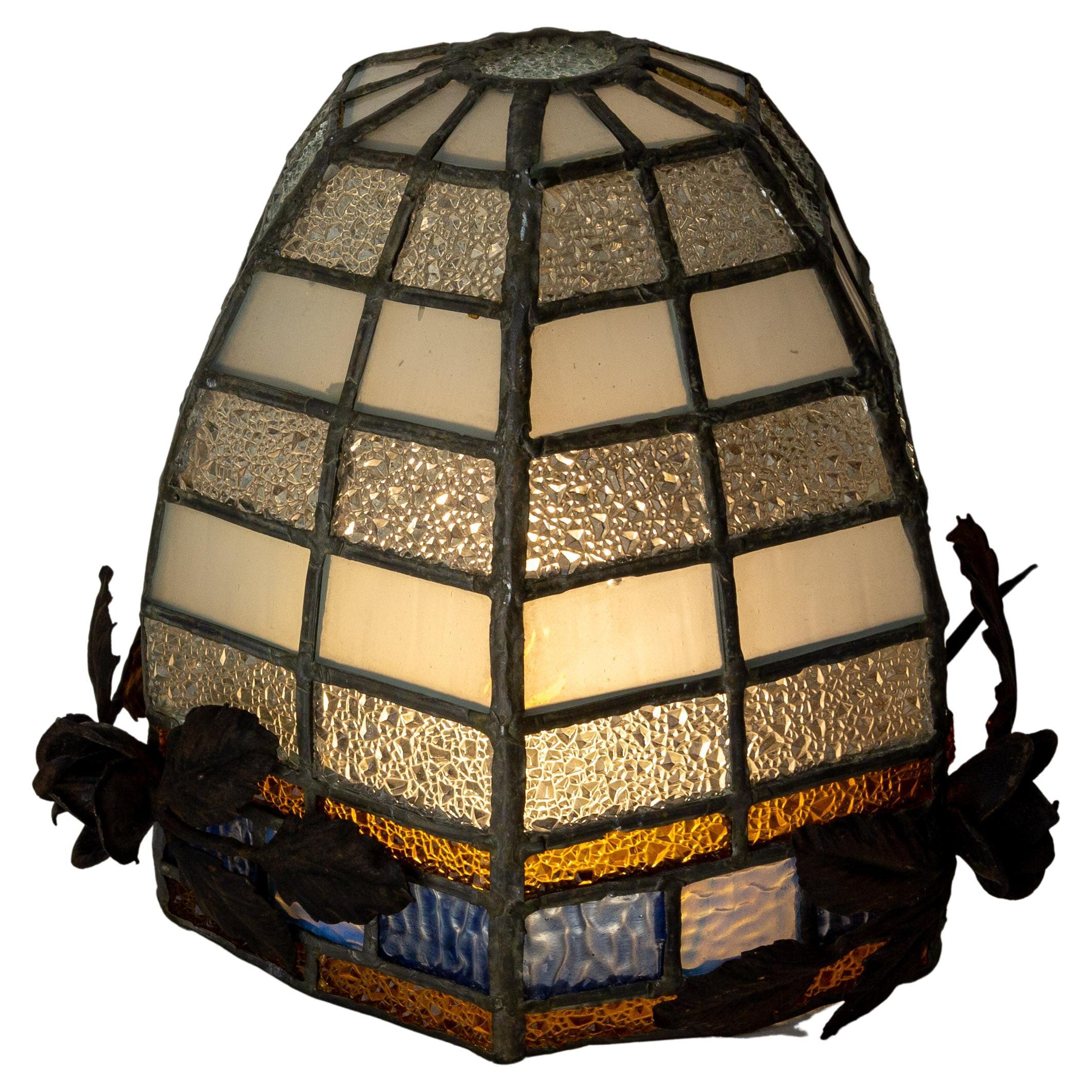 French Art Deco Table Lamp, Lead & Textured Glass, circa 1930 For Sale 7