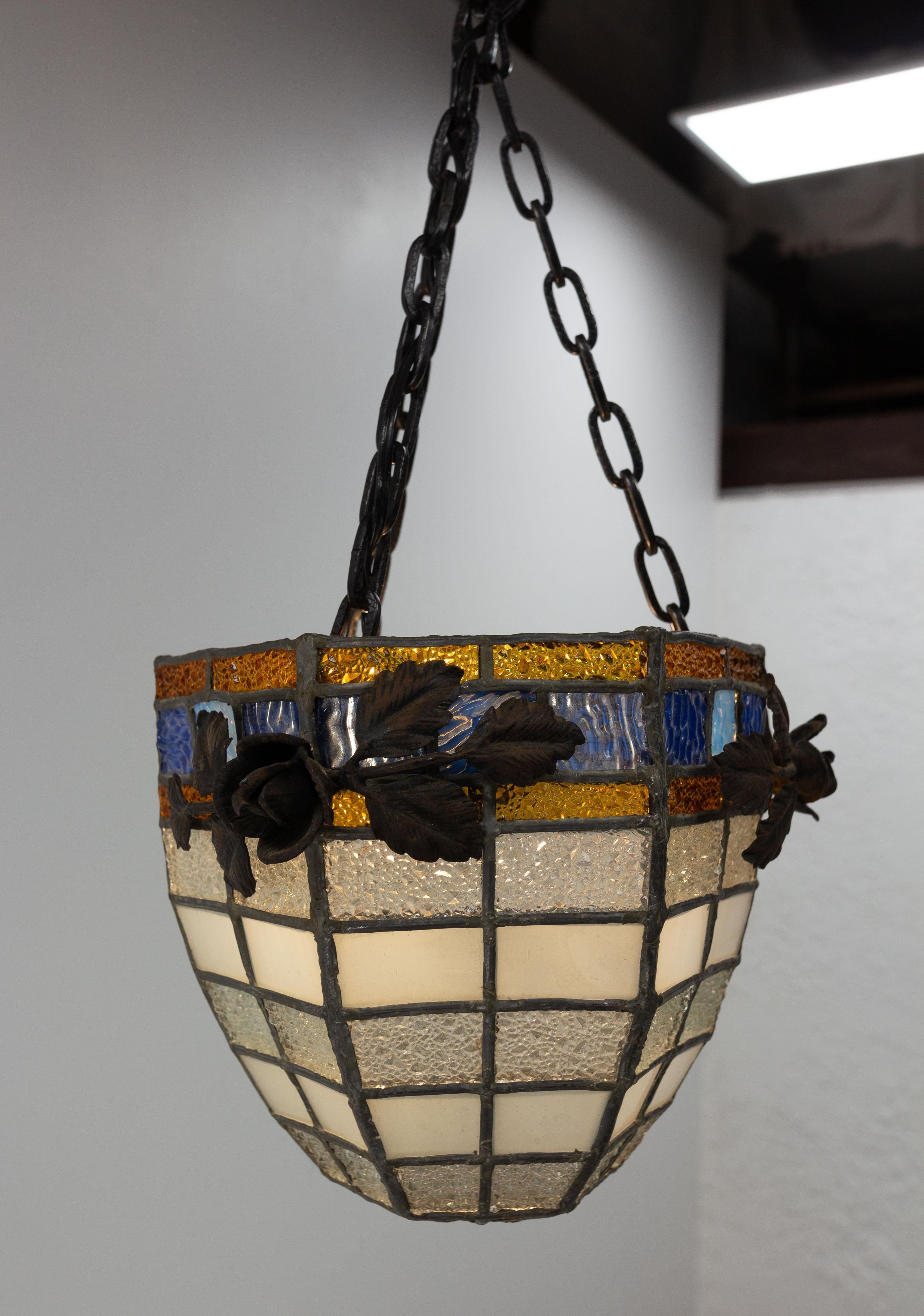 Français Lampe de bureau Art Déco française, plomb et verre texturé, vers 1930 en vente