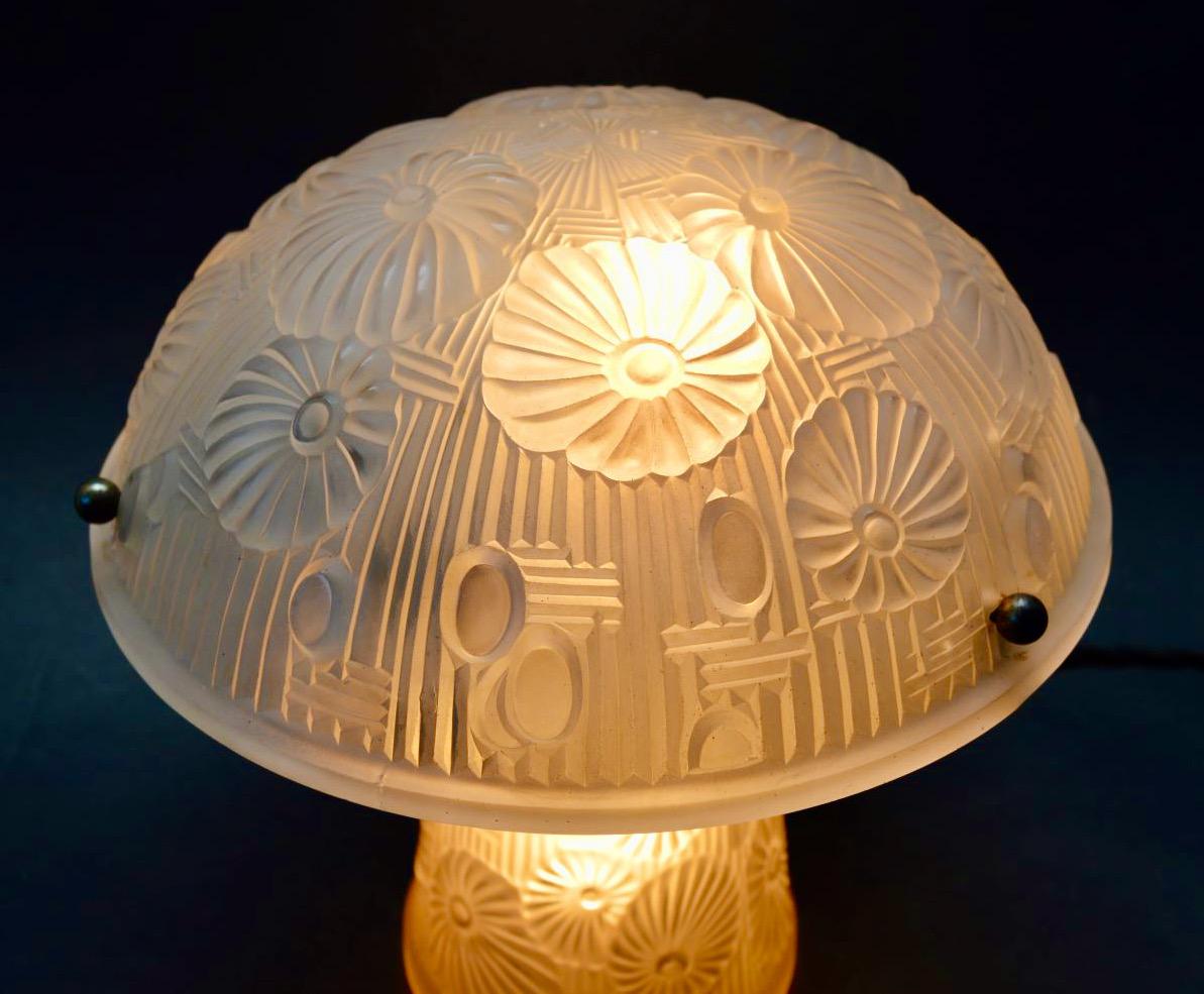 Molded French Art Deco Table Lamp Moulded Glass Mushroom Shape