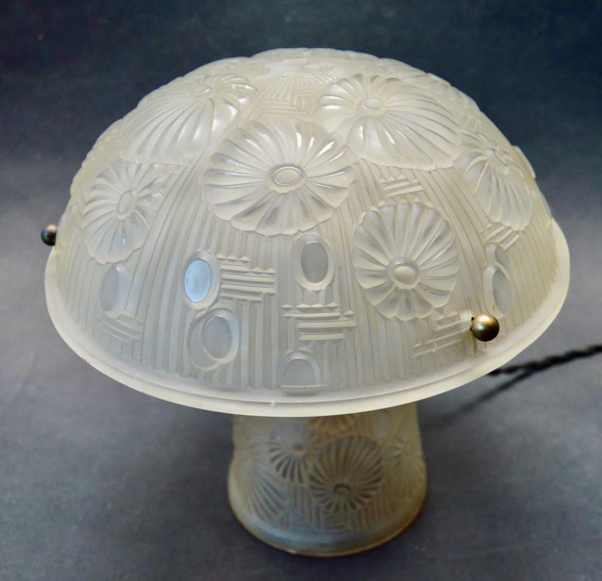 French Art Deco Table Lamp Moulded Glass Mushroom Shape 2