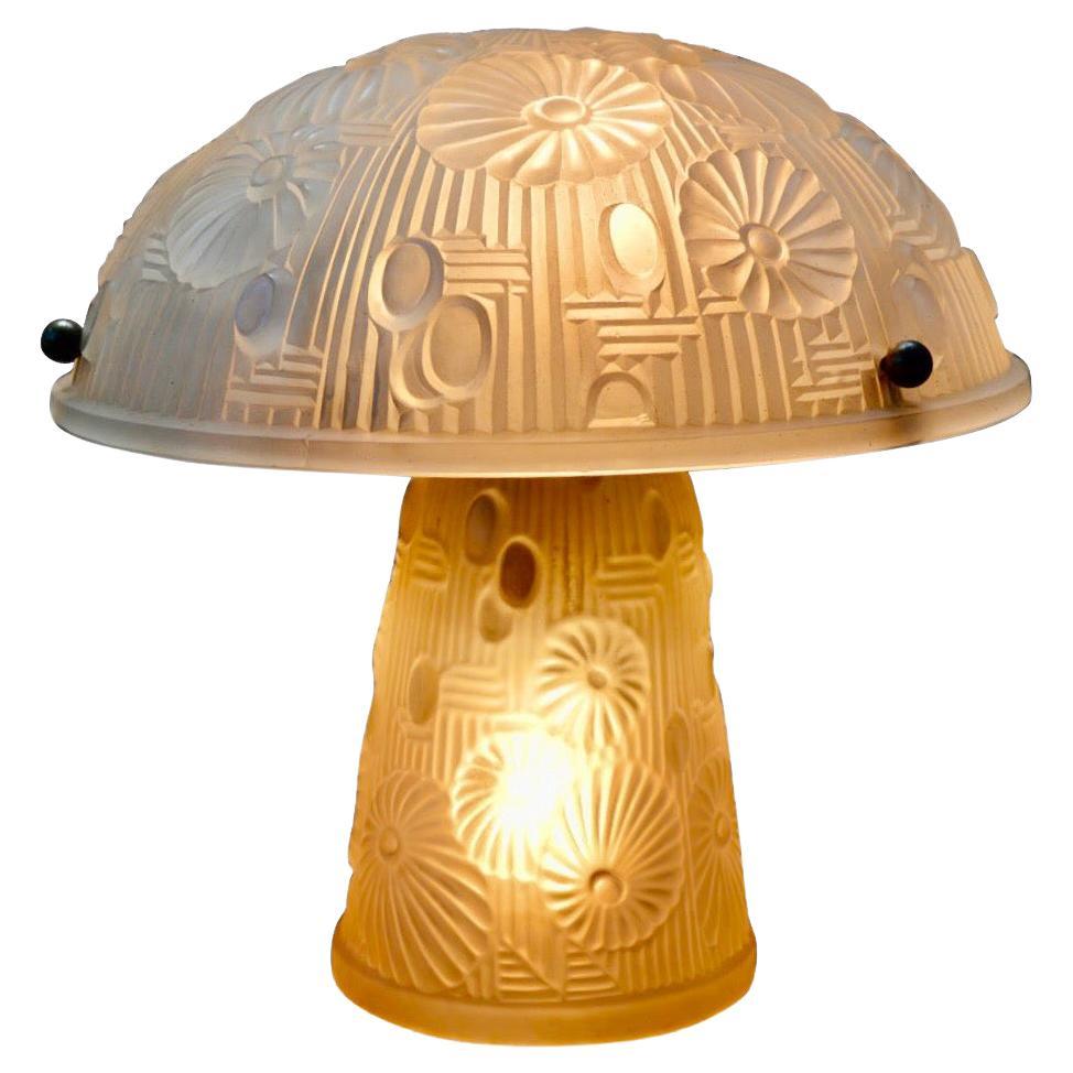 French Art Deco Table Lamp Moulded Glass Mushroom Shape