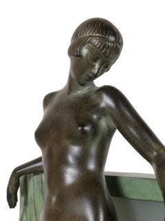 French Art Deco Table Lamp Serenite Sculpture by Fayral Original Max Le Verrier