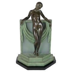 French Art Deco Table Lamp Serenite Sculpture by Fayral Original Max Le Verrier