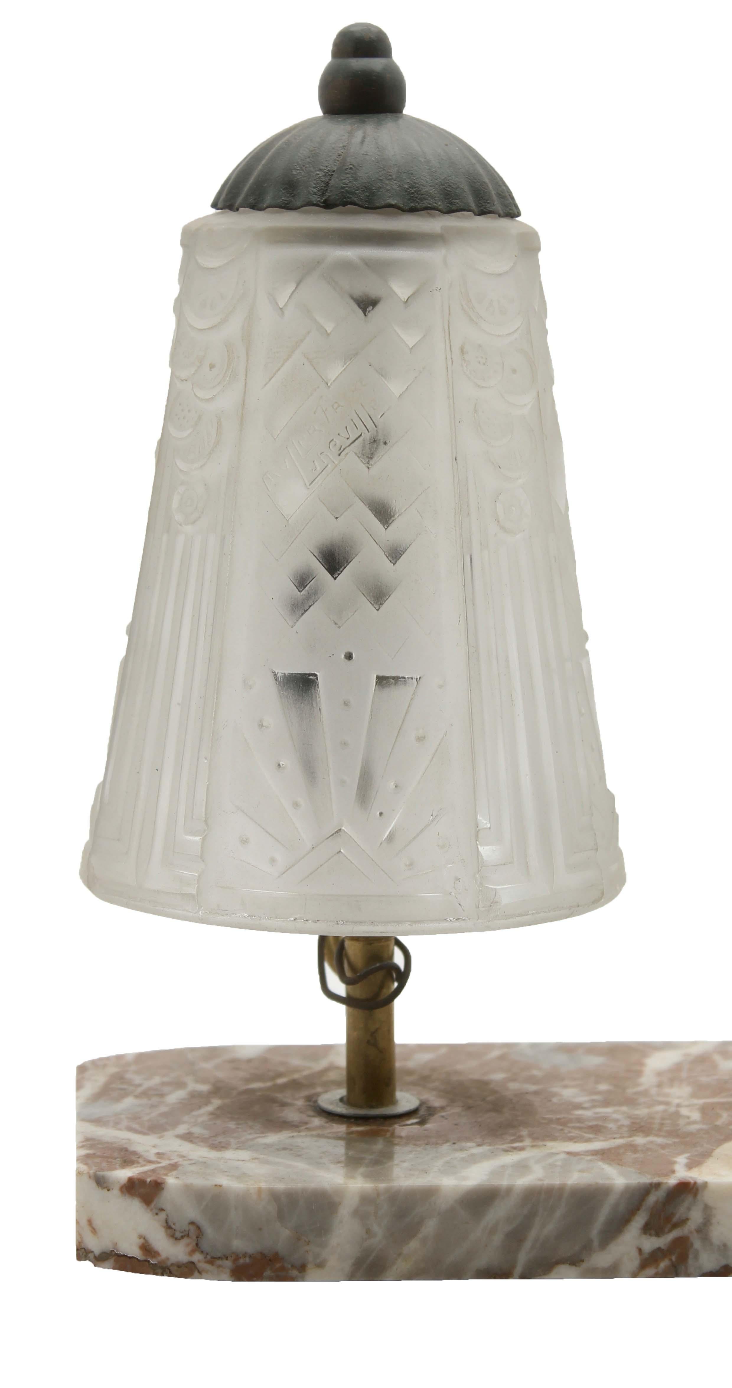 Hand-Crafted French Art Deco Table Lamp Signed by Muller Frères with Bronze Elephant Motif