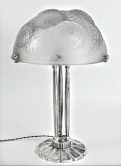 French Art Deco Table Lamp Signed by R. Lalique "Dahlias" (pair avaiable)